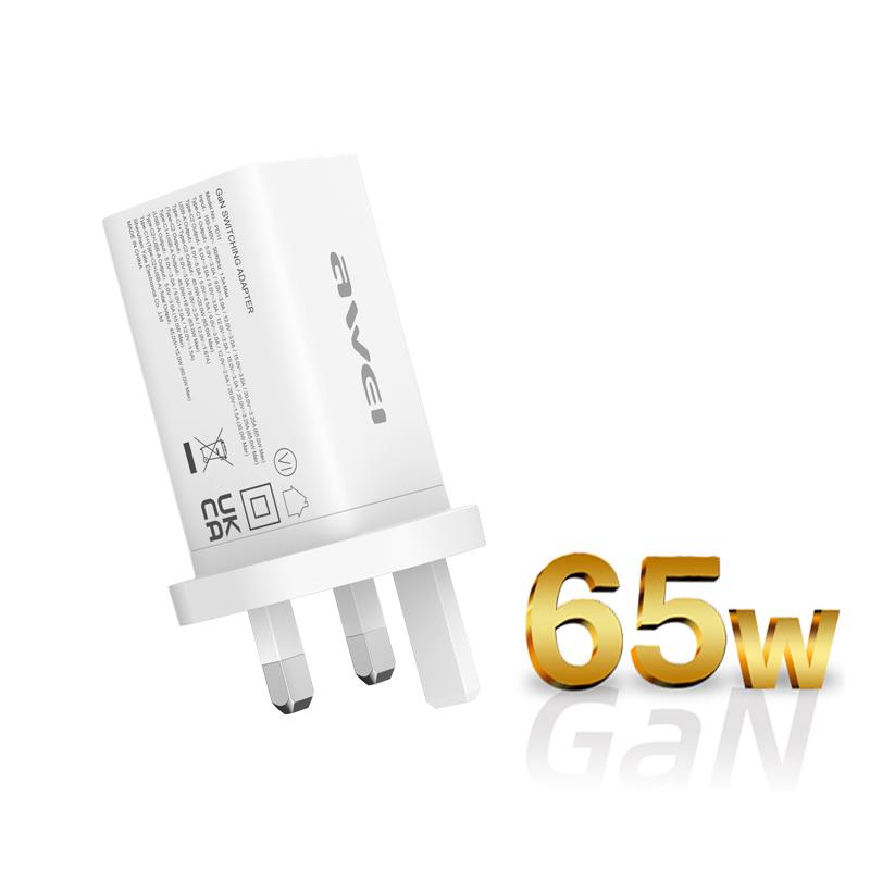 

AWEI 65W PD9 3 Порти EU GaN Швидкий Зарядний Пристрій PD Quick QC Зарядні Адаптери Тип Штекера C Портативний Дорожній Зарядний Пристрій Для iPhone12 Xiaomi UK білий