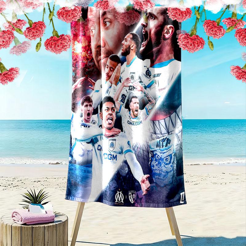 Olympique de Marseille Print Beach Towel, Large Soft Quick Dry Towel for Beach Camping Swimming