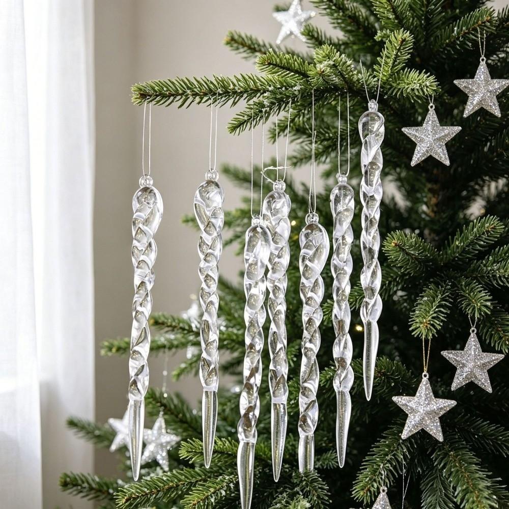 12Pcs Acrylic Christmas Tree Icicle Ornaments Shatterproof Simulated Icicle Xmas Icicle Pendants Shining Transparent