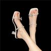 Small Square Heel Sandals Summer New Square Head Crystal Butterfly Knot Set Foot Non-slip High Heel Flip-flops