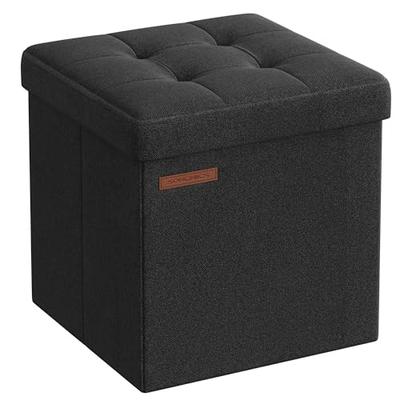 SONGMICS Storage Stool/Bench/Storage Box, Foldable, 130kg Weight Capacity, Footrest, Chair, Storage Box, Easy To Carry, with Lid, 30cm Wide X 30cm Dee