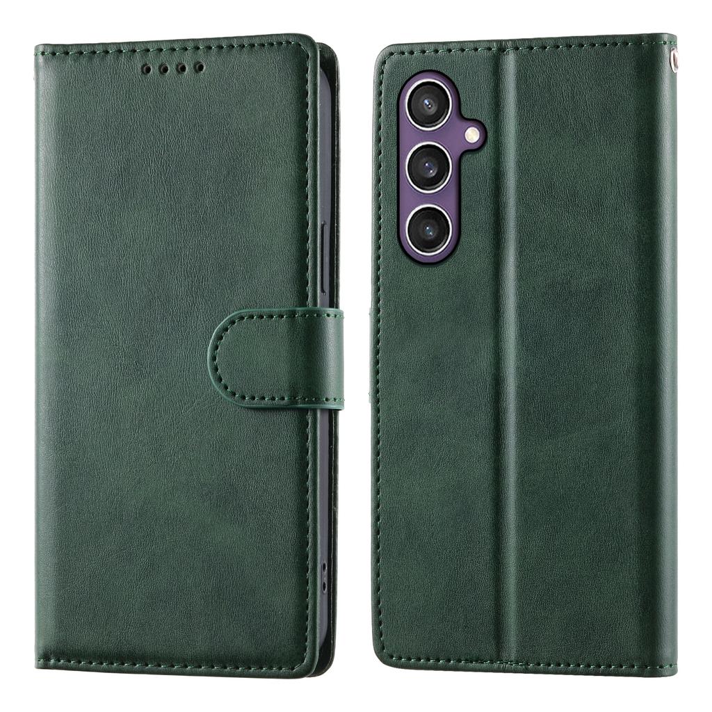 For Samsung Galaxy S25/S24 Case Stand Wallet Calf Texture PU Leather Flip Phone Cover with Wrist Strap