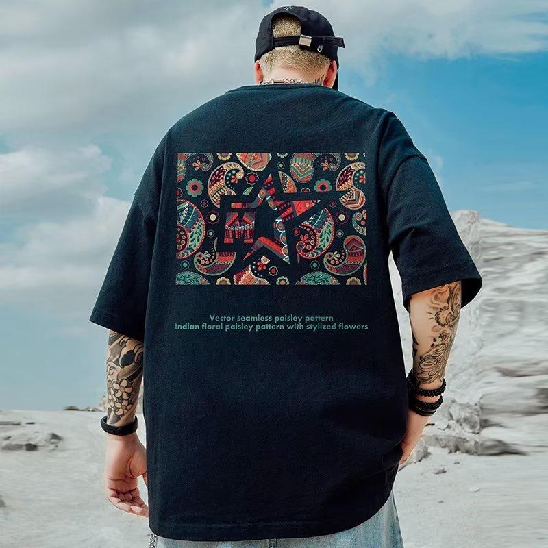 Men T-Shirt Oversized Loose Fashion Spiral Painting Print T-Shirt Student Youth Simple Casual Tops Summer Lovers'clothes