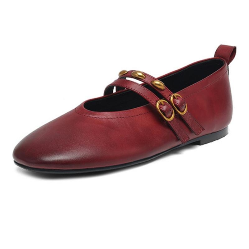 Fashion Fashion Buckle Strap Women Flat Leather Shoes Mary Jane Elegant Versatile Women Shoes 2025 High Quality Shallow Comfy Soft Flats