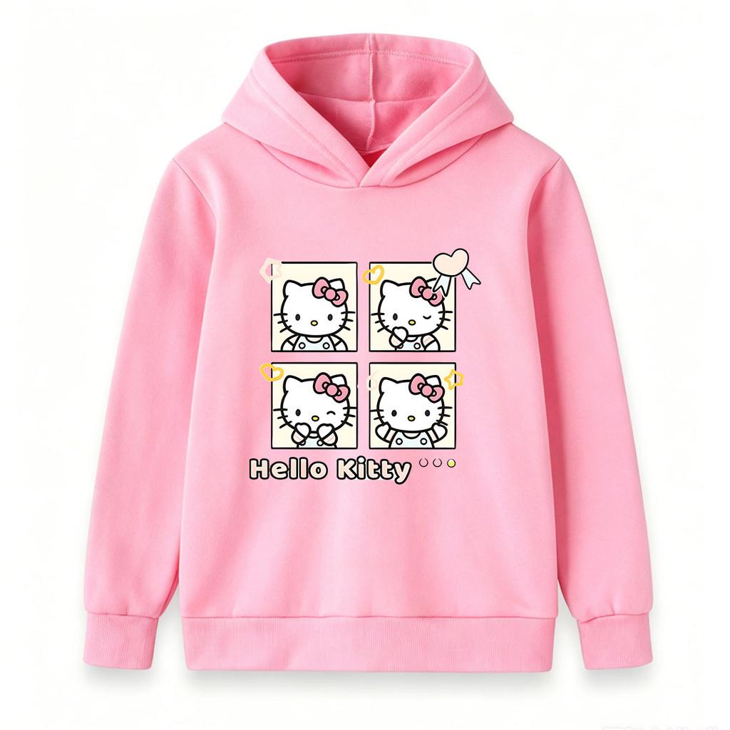 Cute Cartoon Cat Print Kids Hooded Sweatshirt, Unisex Boys Girls Long Sleeve Casual Pullover Top, Soft Cozy Warm Loose Fit Children Daily Wear for