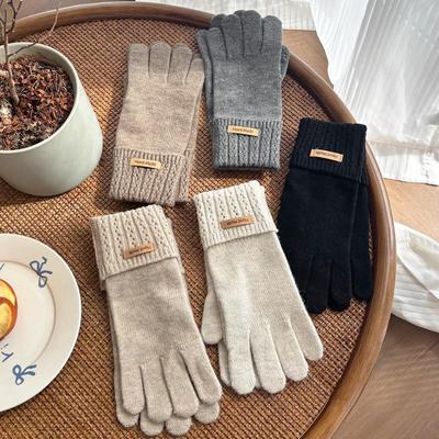 Modische einfarbige Strickhandschuhe - Winterlich warme Touchscreen-Handschuhe, verdickt, kältebeständig