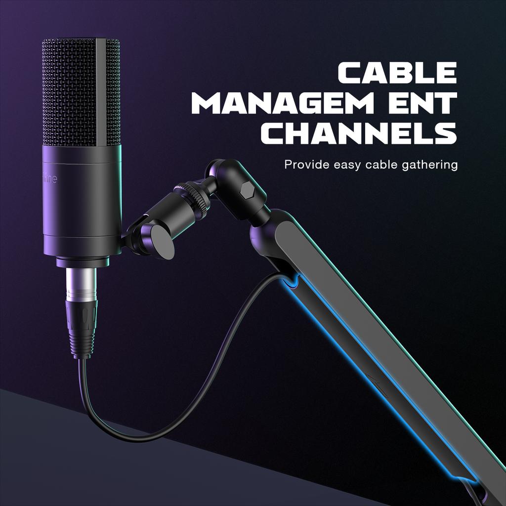 FIFINE Adjustable Low-profile Arm Microphone Stand with Cable Managment/Desk Mount, Suspension Boom for K688 Ampligame AM8-BM88