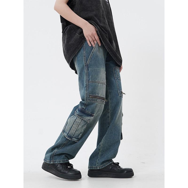 Unisex Retro High-Street Wide-Leg Jeans with Pockets