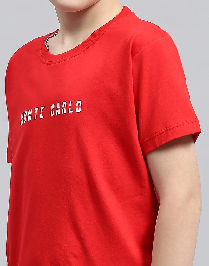 MONTE CARLO Boys Red Printed Round Neck Half Sleeve Regular Fit T-Shirt