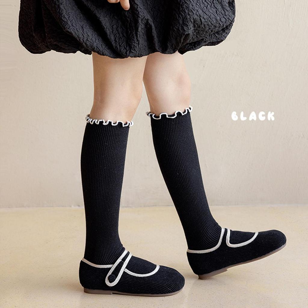 4-8J Süße Rüschen Mädchen Lange Socken Einfarbige Gestrickte Kniestrümpfe Frühling Herbst Kinder Baumwollsocken