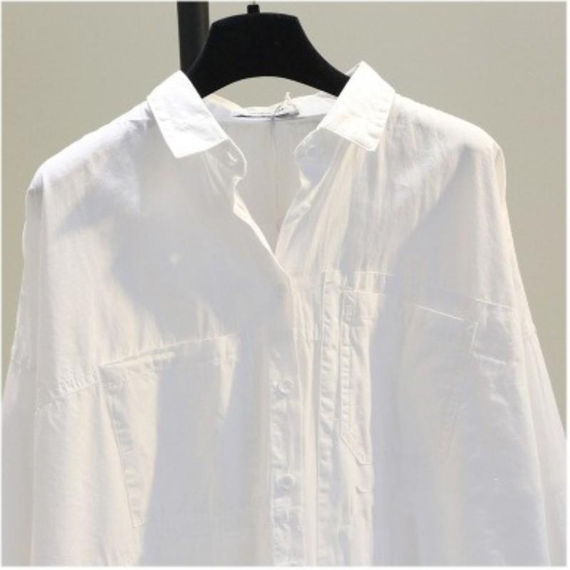 Dámská jarní volná ležérní bílá košile s dlouhým rukávem, jednoduchá knoflíková kancelářská halenka pro dámy
