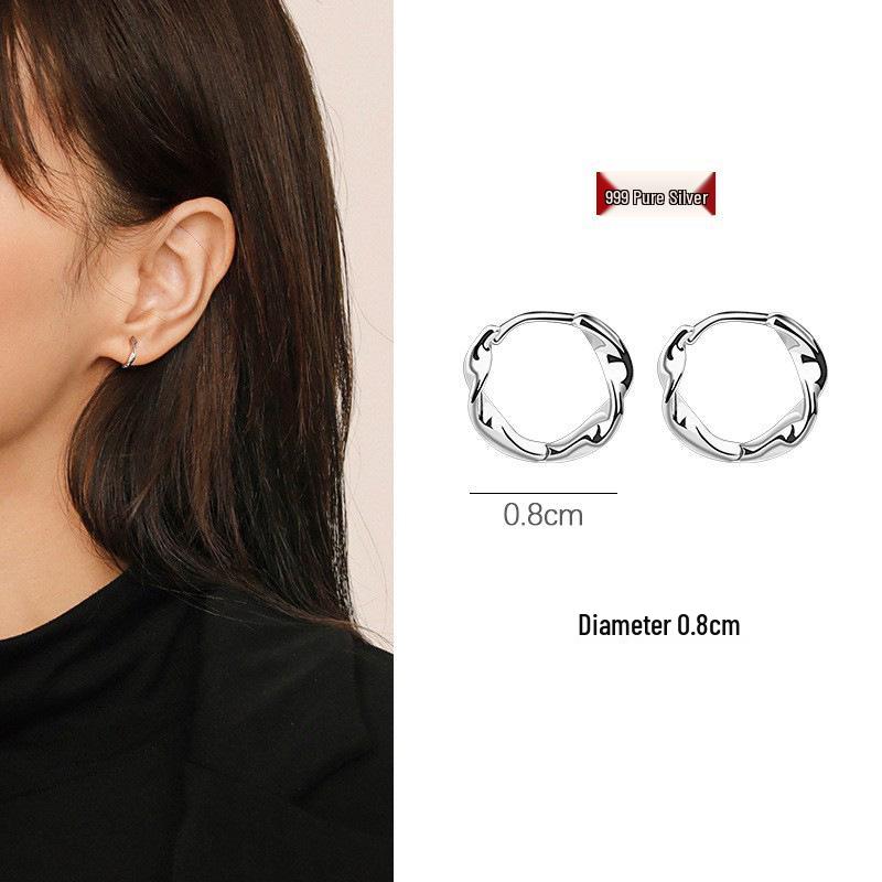 

S999 Pure Silver Möbius Loop Twisted Hoop Earrings - Simple, Stylish Wavy Ear Cuffs