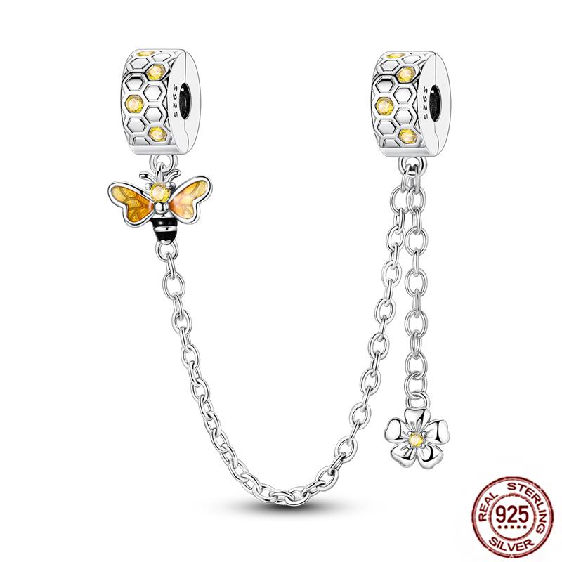 Originalcopper Safety Chain Fixed Clasp Clip Charms Stars Moon Four Leaf Clover Butterfly Beads Woman Bracelet Diy Jewelry