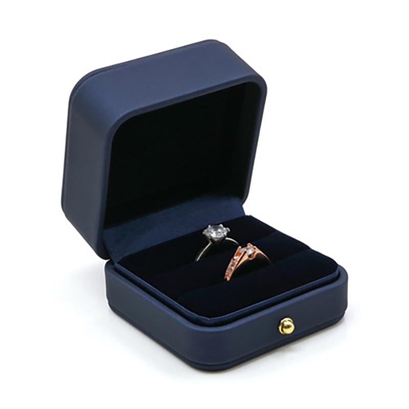

Engagement Ring Box Green Square Leather Ring Bearer Box Premium Gorgeous Vintage Double Slot Ring Box for Proposal Wedding Gift