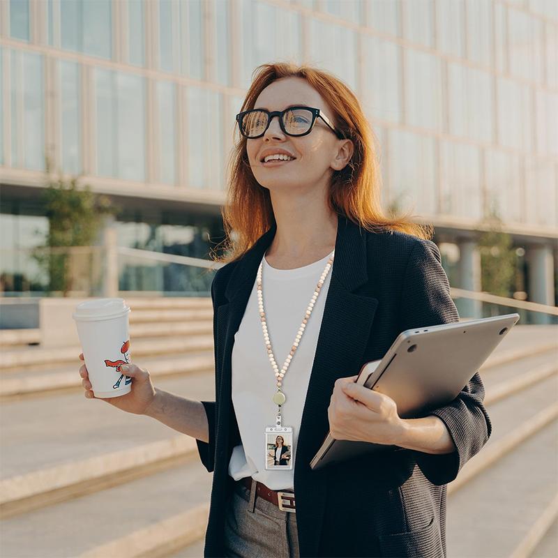 Boho Lanyards For Id Badges Gifts For Women For Christmas Retractable Wood Beaded Badge Holder Teacher Lanyard Cruise Lanyard