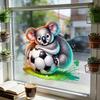 Creative Koala Hugging Football on Grass Static Cling Window Film Sticker for Bedroom Living Room Balcony Home Decor