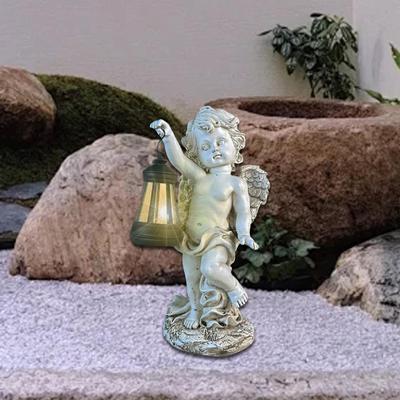 Angel Statue with Solar Lantern Yard Art Sculpture Decorative Collections Garden Decoration Resin