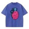 Brain Grenade Fun Print Men Washed T-Shirts Cotton Casual Clothing Streetwear Trendy Loose Soft Crewneck Top Sports T Shirt