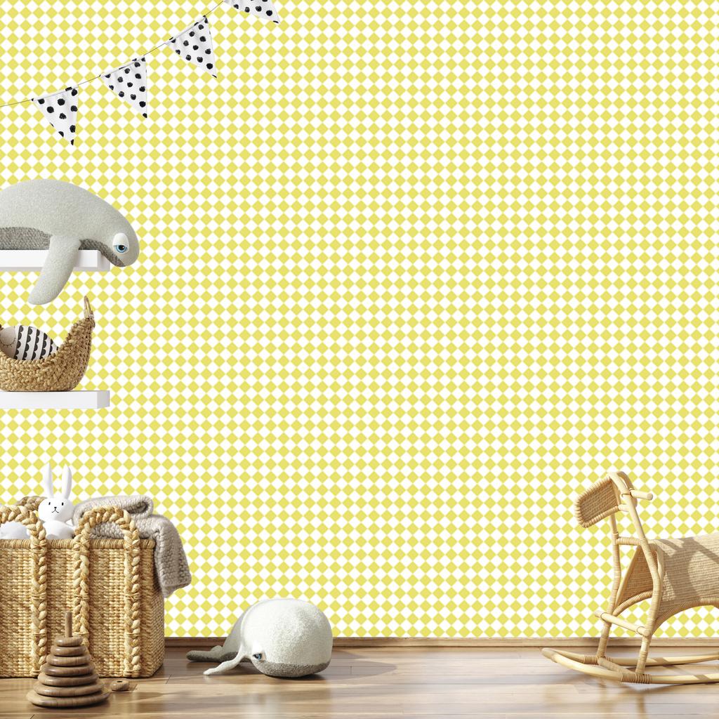 Geometric Rhombus Wallpaper Cream, White and Yellow 50x1000