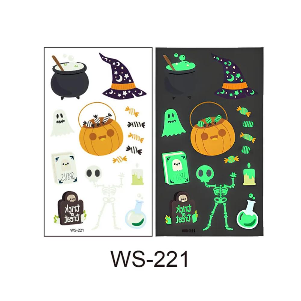 10Pcs Halloween Glow In the Dark Tattoos for Kids Waterproof Luminous Cartoon Pumpkin Ghost Face Arm Tattoo Stickers Party Gifts
