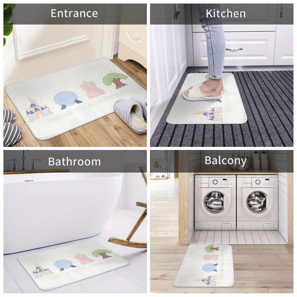 1PC HAPPY PLACE Pattern Kitchen Rugs Non-Slip Door Mats Pop Design Bathroom Rug Bath Mat Carpet for Home Sink Laundry Decor