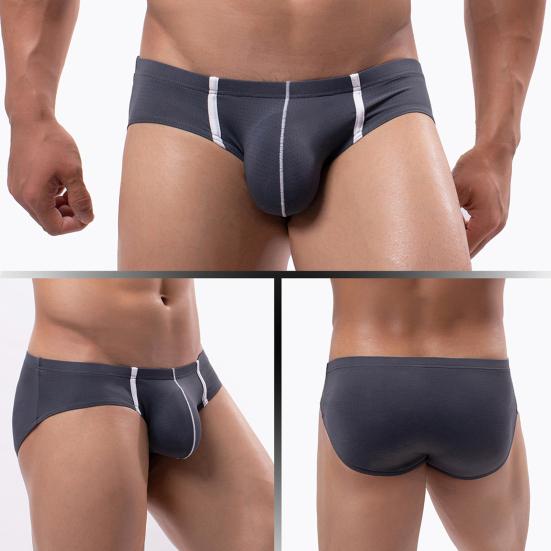 Men Briefs Sexy Low-rise U-Convex Soft Breathable Mesh Panties Patchwork Color Slim Fit Elastic Underwear Daily Wear