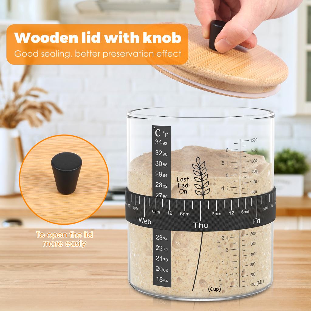 1/2 Stück Borosilikatglas Sauerteigstarter-Gefäß-Kit 51 OZ Große Kapazität Sauerteigbrot-Starter-Kit mit Bambusdeckel Stoffabdeckung