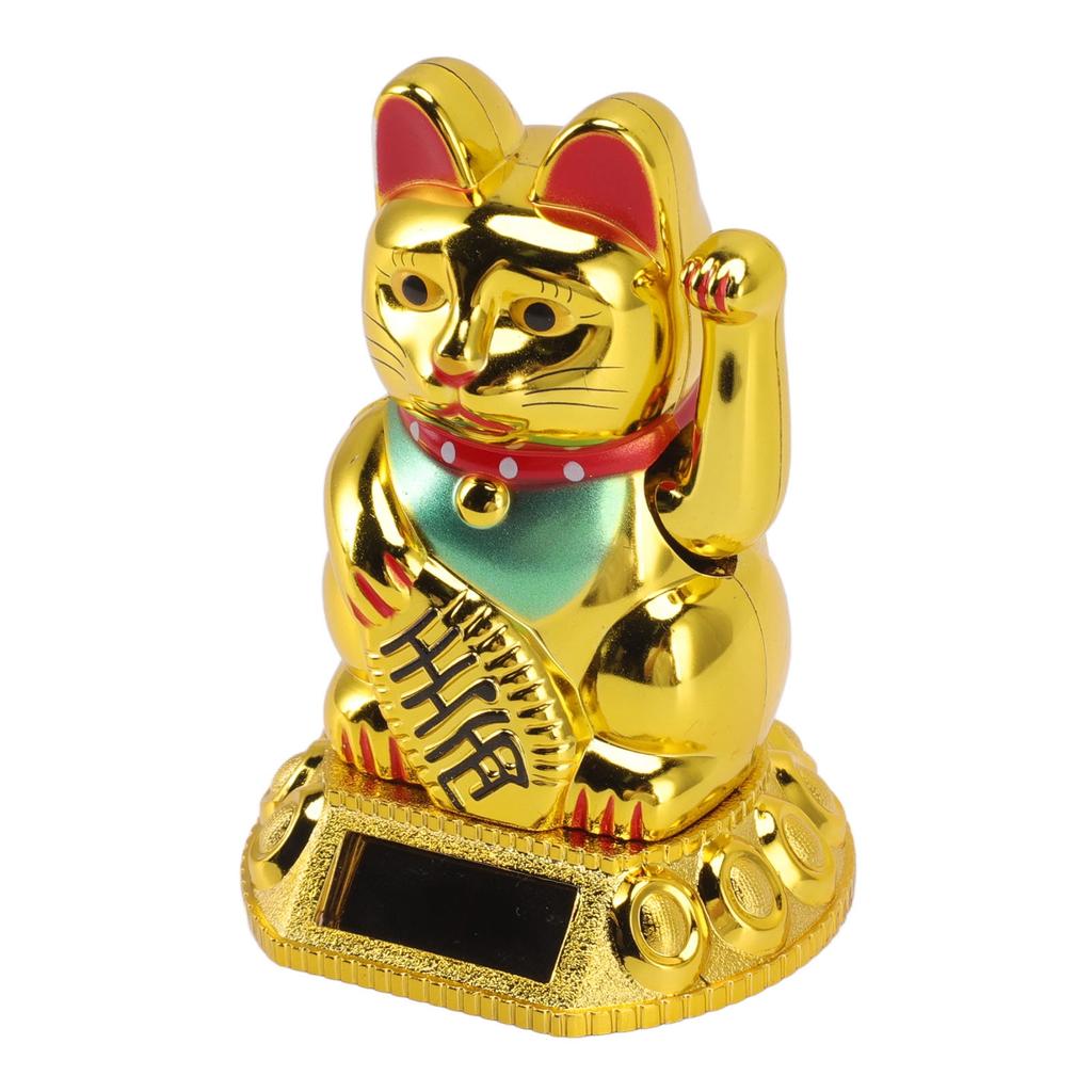 Chinese Lucky Cat Decoration Waving Arm Solar Light Induction Statue Figurine For Home Car Ornaments