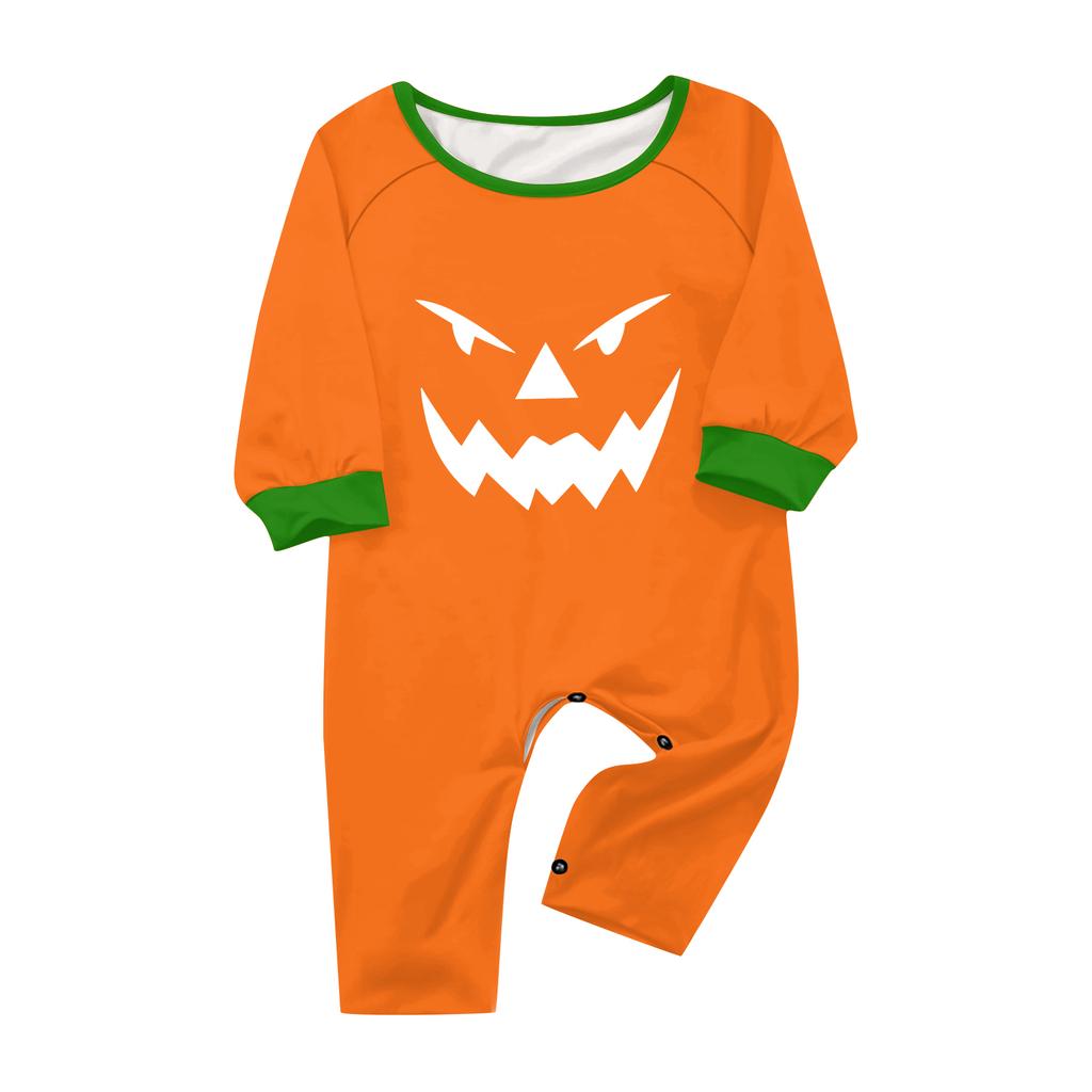 Family Matching Halloween Face Print Long Sleeve Pajama Set with Raglan Sleeves and Straight Leg Pants