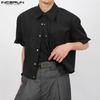 INCERUN Oversized Lapel Neck Short Sleeve Pocket Buttons Causal Shirts Tops