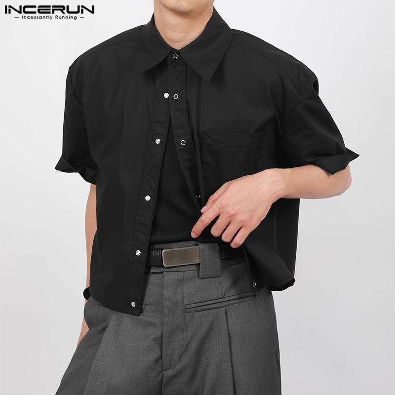 INCERUN Oversized Lapel Neck Short Sleeve Pocket Buttons Causal Shirts Tops