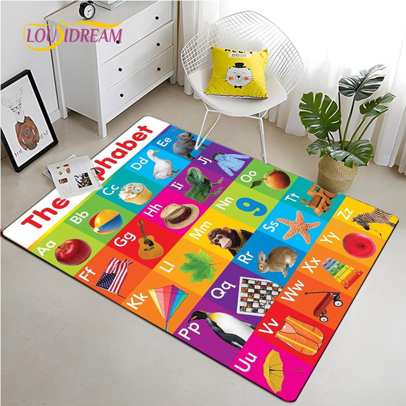 IMIKEYA Dětská hrací podložka Kolekce Hrací čas Abeceda ABC Roční období Měsíce Ovoce a Tvary Vzdělávací koberec do herny ložnice