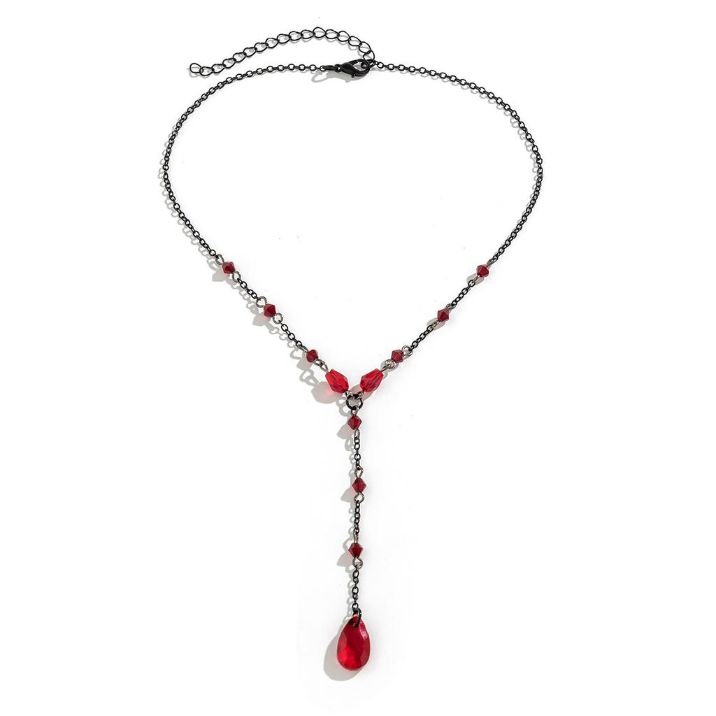 Vintage Gothic Blood Dripping Tassel Necklace Female, Simulation Blood Crystal Pendant Chain Clavicle Necklace