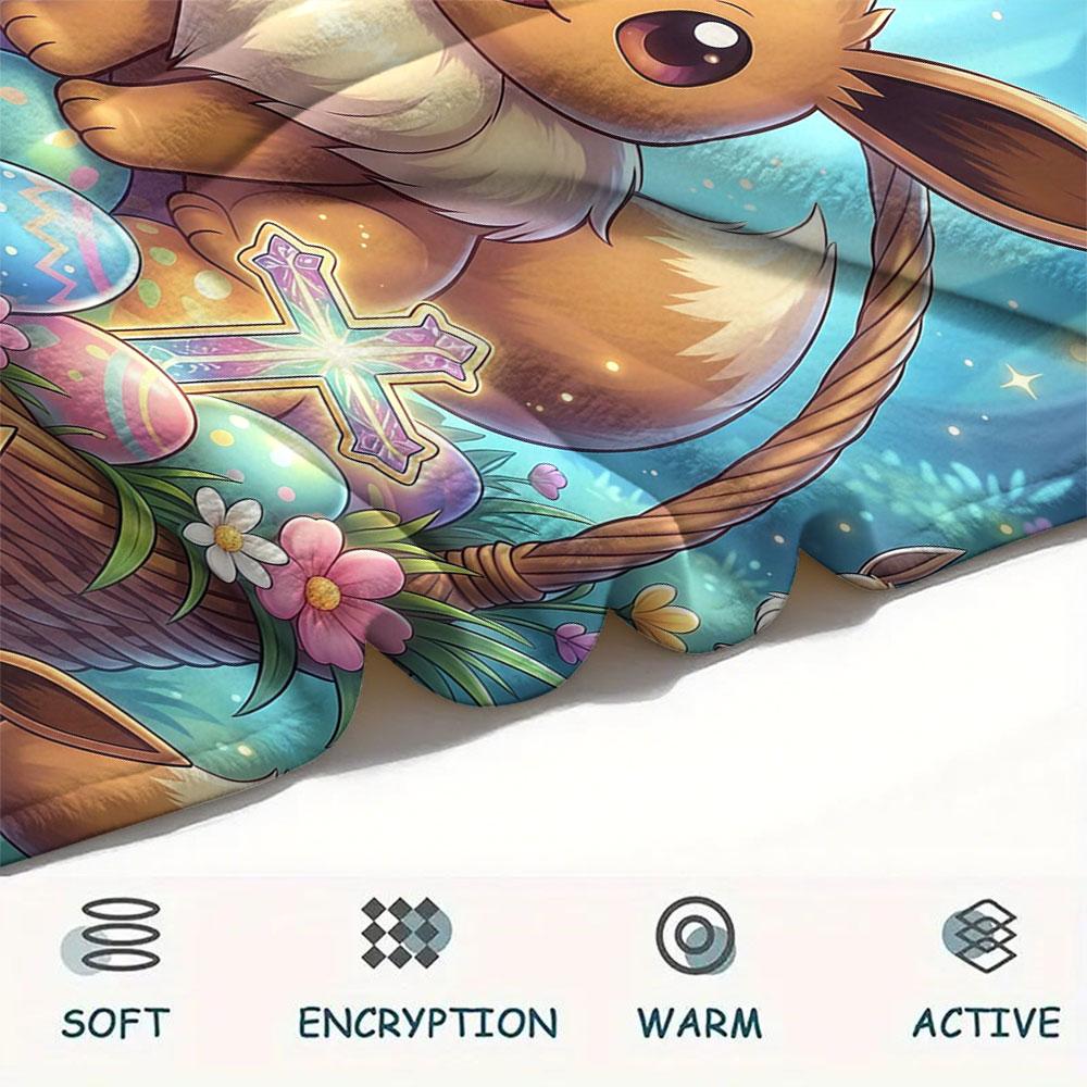 1Pc Easter Pokemon Print Flannel Blanket, High quality Comfortable for All Seasons, Home Decor, Warmth and Comfort, Perfect for Christmas Gifts
