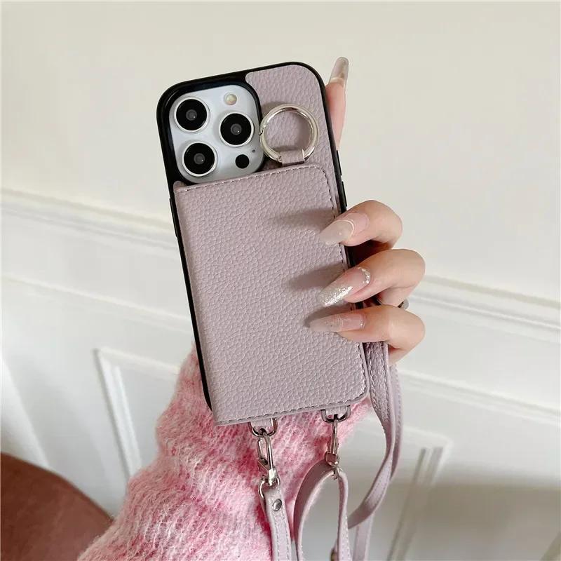 Crossbody Leather Phone Case for IPhone 13 12 Mini 16 Plus 15 14 11 Pro Max XS Wallet with Card Holder Shockproof  Cover