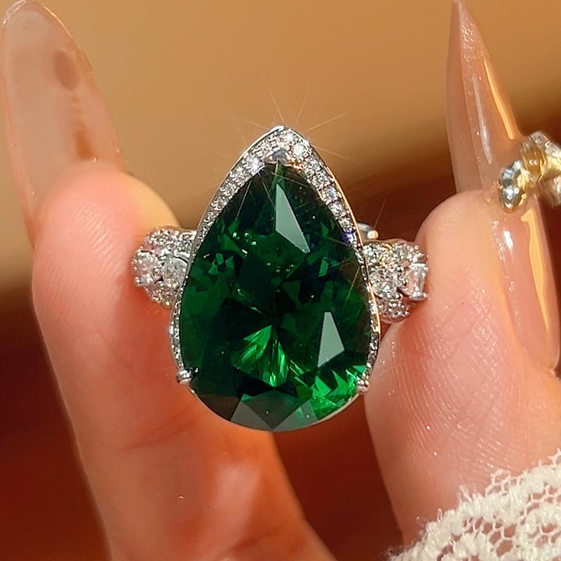 Jewelry Copper Ring Women'S Water Drop Shaped Ruby Sapphire Light Luxury Premium Sense