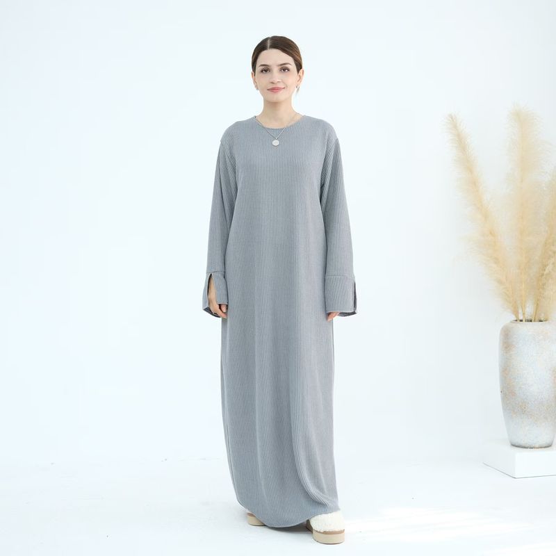 

New Arrival Middle East Dubai Autumn and Winter Solid Color Knitted Loose Dress Sweater Knited Sweater Dress Light gray M/L