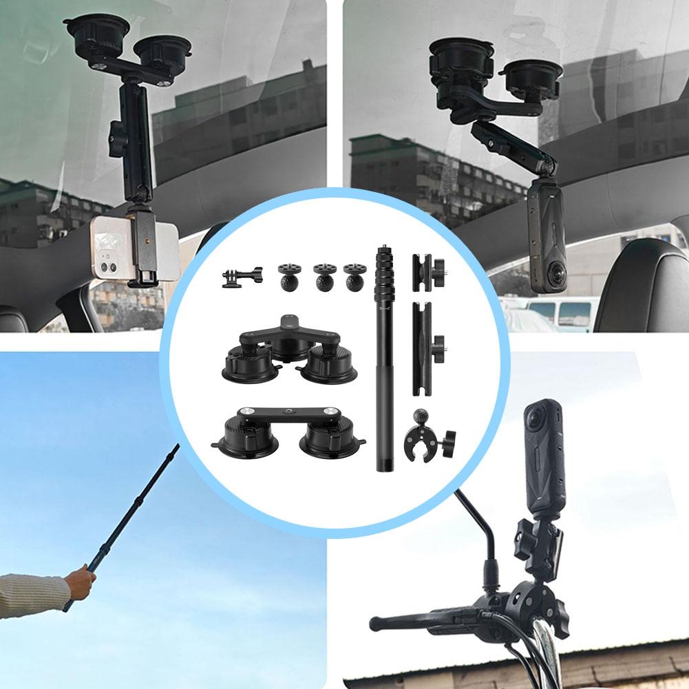 For Insta360 X5/DJI OSMO360 Car Suction Cup Holder 1.1m Invisible Selfie Stick Multi Angle Adjustment