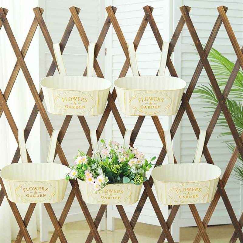 Metal Hanging Flower Pots for Railing Fence Planter Box with Detachable Hooks Drainage Holes for Outdoor Plant Balcony