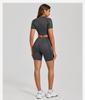 European & American 3D Patchwork Quick-Dry Yoga Set: Tight Short Sleeve & Shorts 