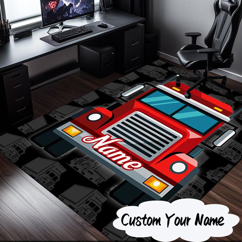 Benutzerdefinierter Name Cartoon Geländewagen Feuerwehrwagen Teppich, Stuhlunterlage, Läufer für Büro Schlafzimmer Wohnzimmer, Fußmatten Dekor Weihnachtsgeschenke für Fans