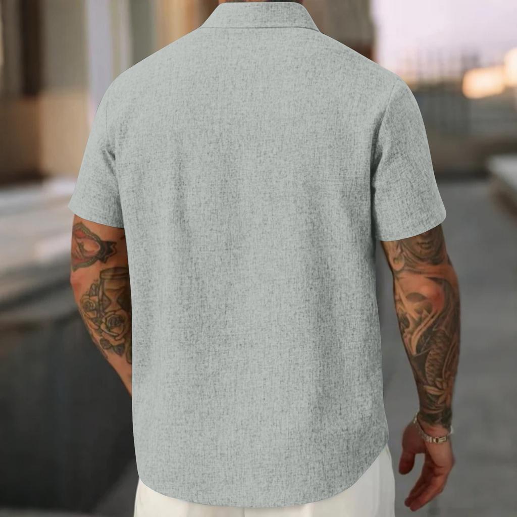 Men's Summer Colorblock Lapel Short-Sleeved Shirt Men's Casual Fashion Short-Sleeved Shirt