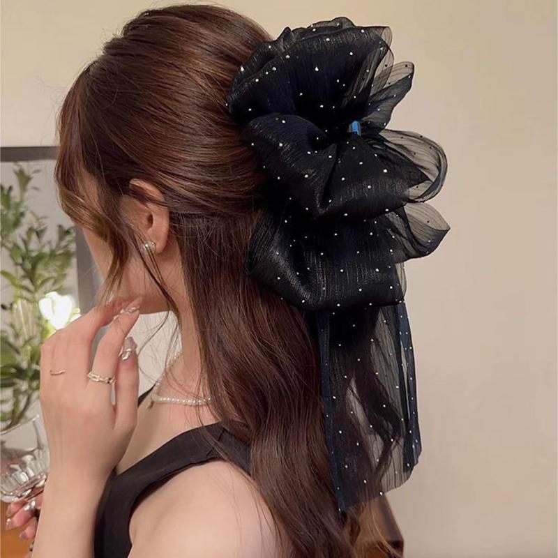 Korean Style Fashion Large Bow Ribbon Hair Claw Super Fairy Temperament Glitter Rhinestone Hair Clip Girl Sweet Hair Accessories