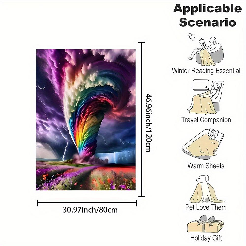 Colorful Tornado and Floral Patterns Flannel Printed Blanket Suitable for All Seasons Suitable for Living Office Sofa and Travel