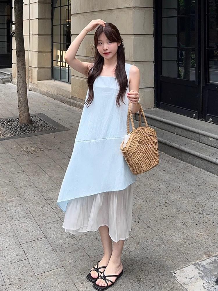 White suspender vest dress children's summer new small French temperament seaside vacation dress