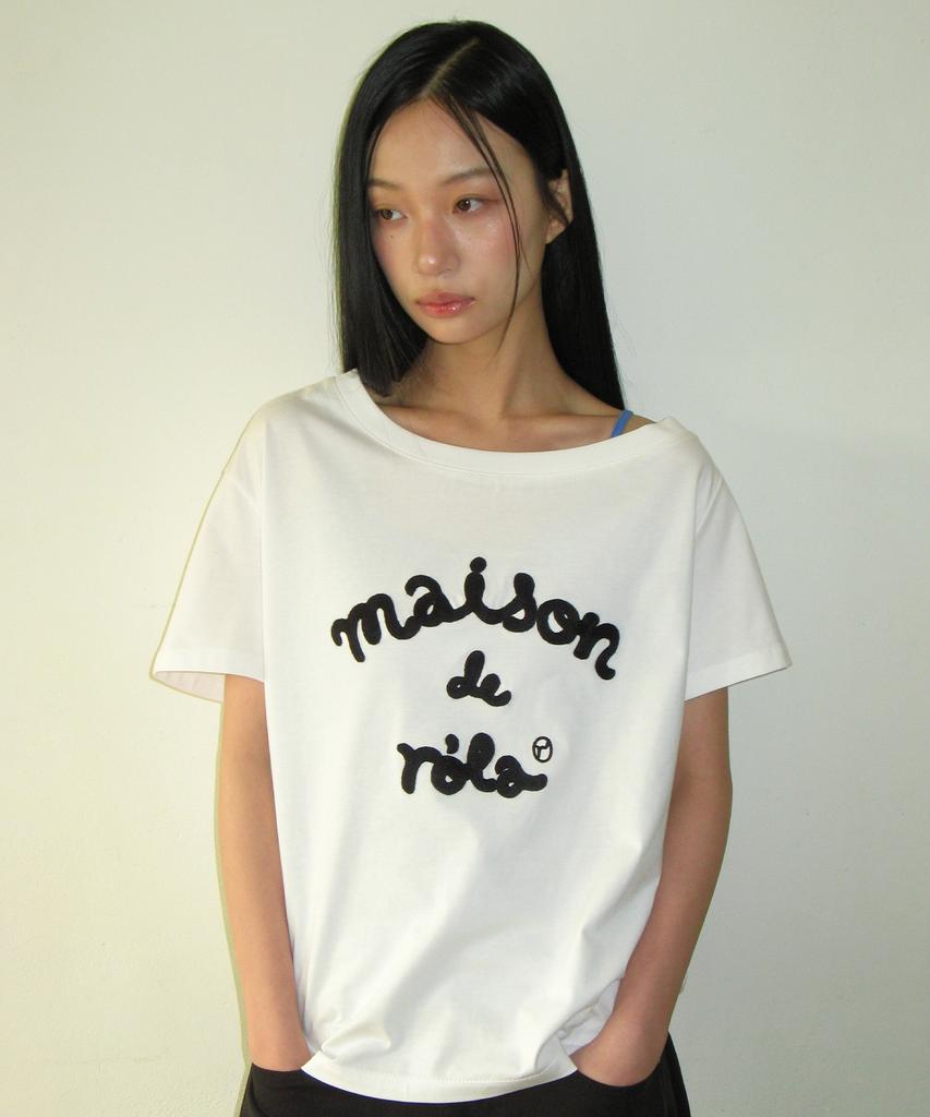 ROLAROLA Maison De Rola Embroidery Off Shoulder T-Shirt Off White
