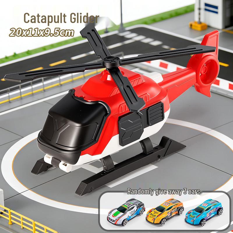 Airplane Toy Ejector Track for Kids - Simulated Helicopter & Passenger Jet Model with Sliding Inertia Cars