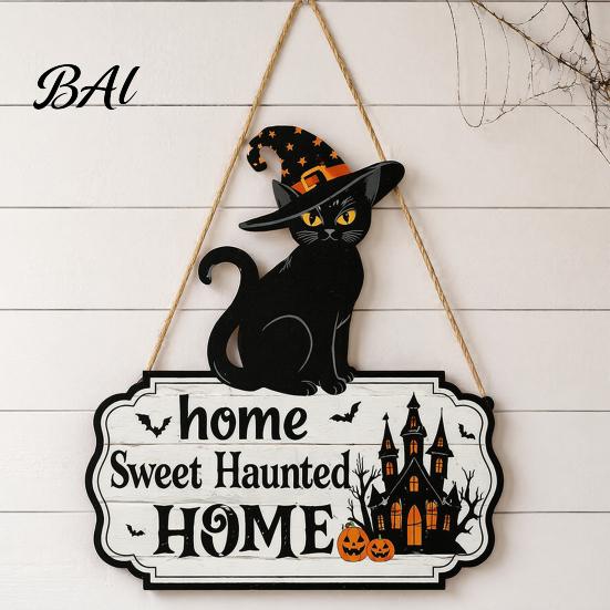 Unique Holiday Gift Ideas Halloween Wooden Welcome Door Sign, Black Cat Ghost Pumpkin Hanging Decor Seasonal House Decorations for Porch, Rustic