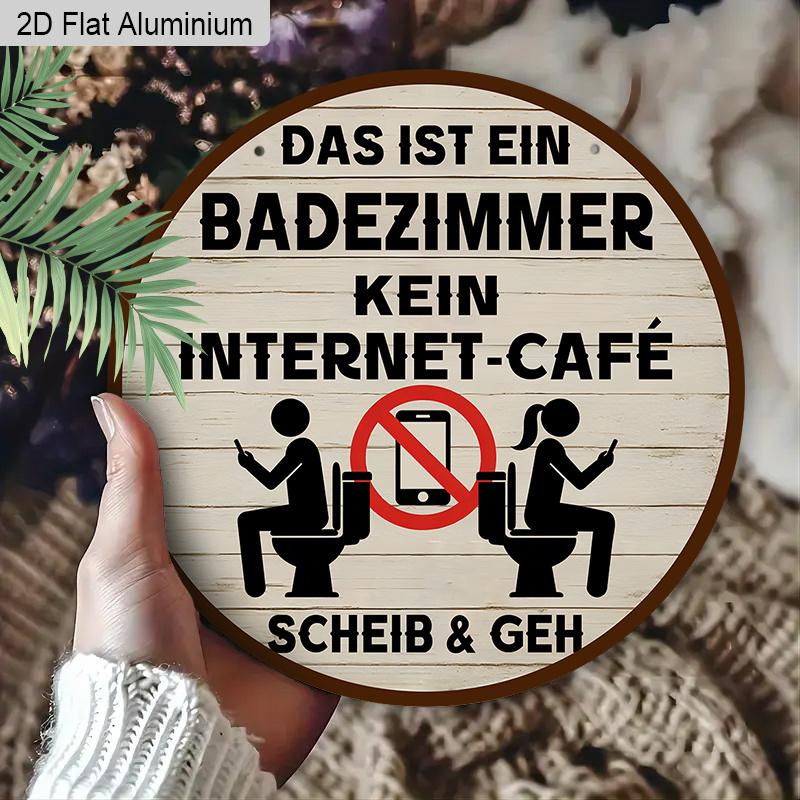 2D Flat 1pc, German Vintage Bathroom Metal Wall Art Sign, Bathroom Sign, Round Aluminum Sign, Hanging Plaque & Wall Art, Suitable for Home, Bar, Man