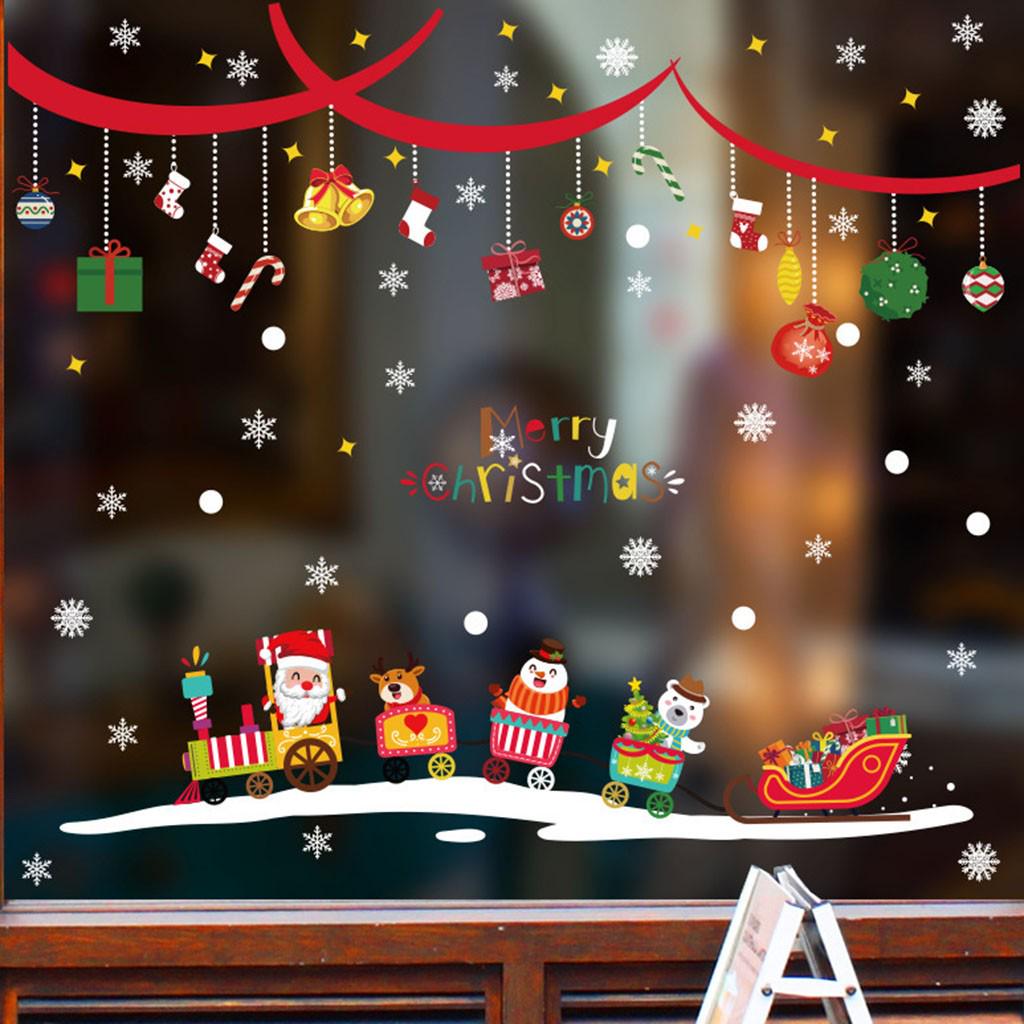 Christmas Train Holiday Scene Layout Window Glass Window Flowers Wall Stickers